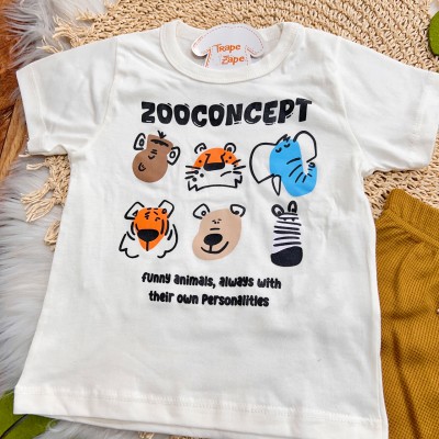 Conj. Camiseta Zooconecept e Bermuda - Off White e Caramelo